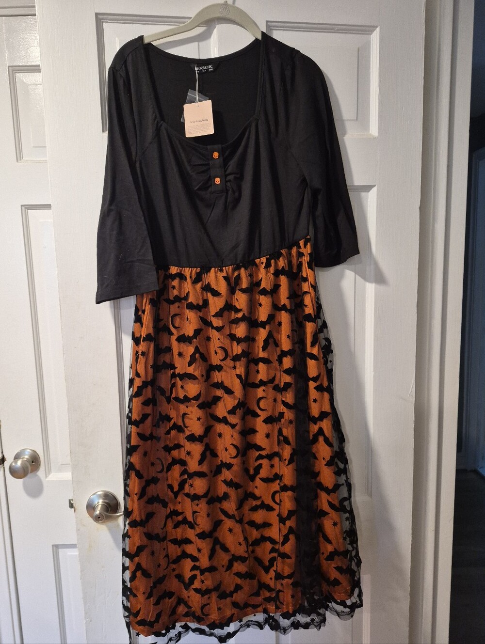 Women's Halloween Bat Print Cotton And Lace Dress